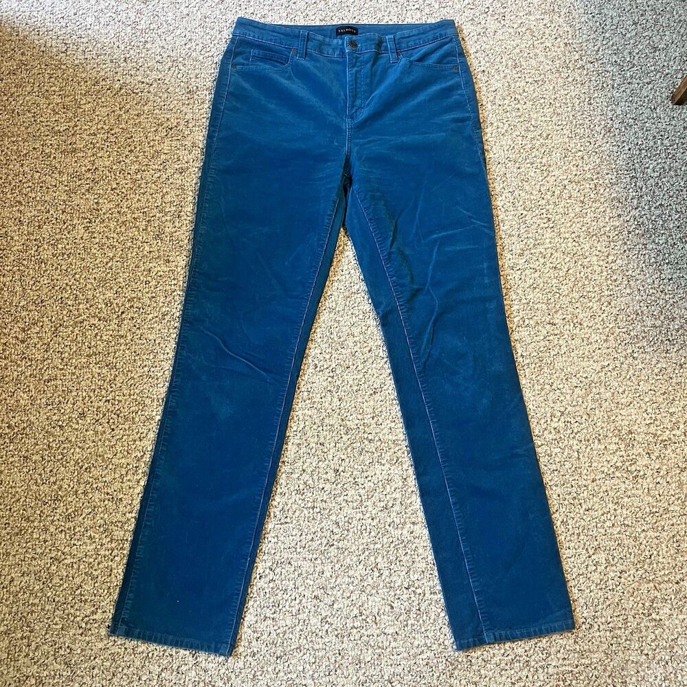 Talbots Corduroy Straight Leg Pant Size 10L Long Length Teal Blue Winter Cozy
